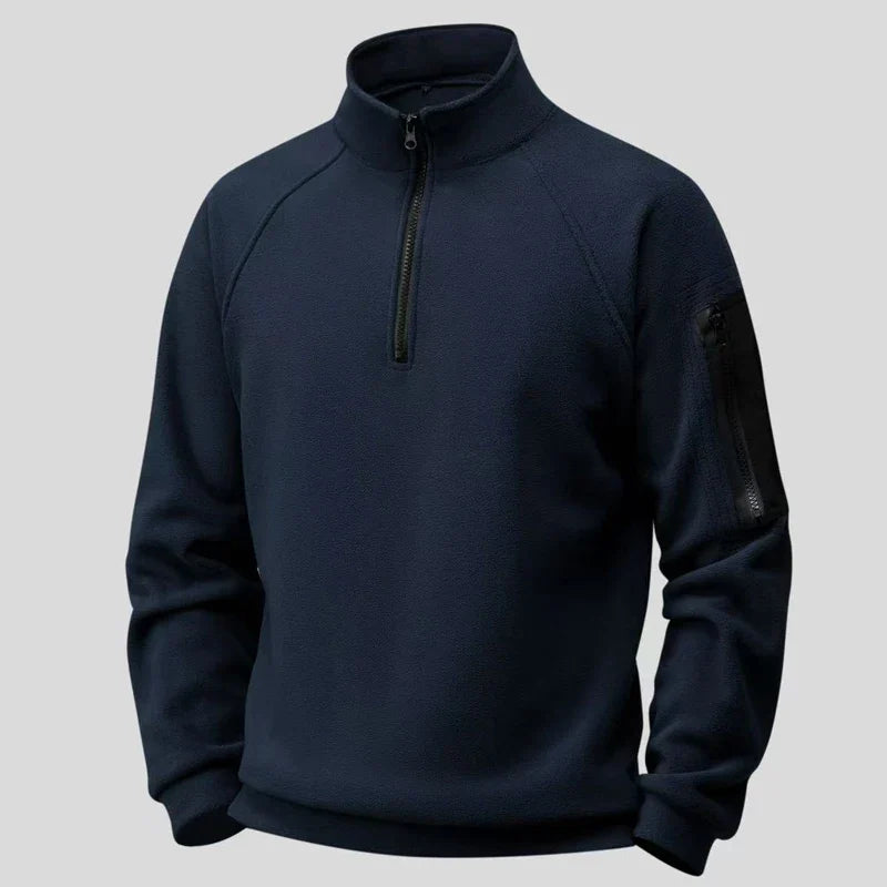 Fleece trui heren in marineblauw – vooraanzicht