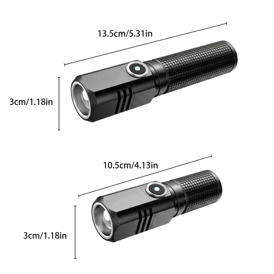 Mini LED Zaklamp Oplaadbaar - 10000 Lumen - USB-C & Zoombaar