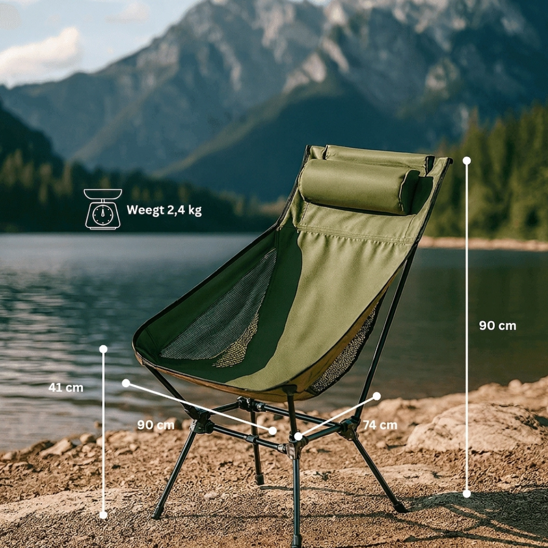 Opvouwbare Campingstoel - Hoge Rug Hoofdsteun - Lichtgewicht