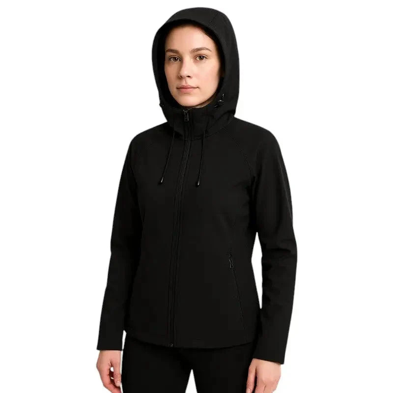 Gevoerde softshell jas dames met capuchon in roze