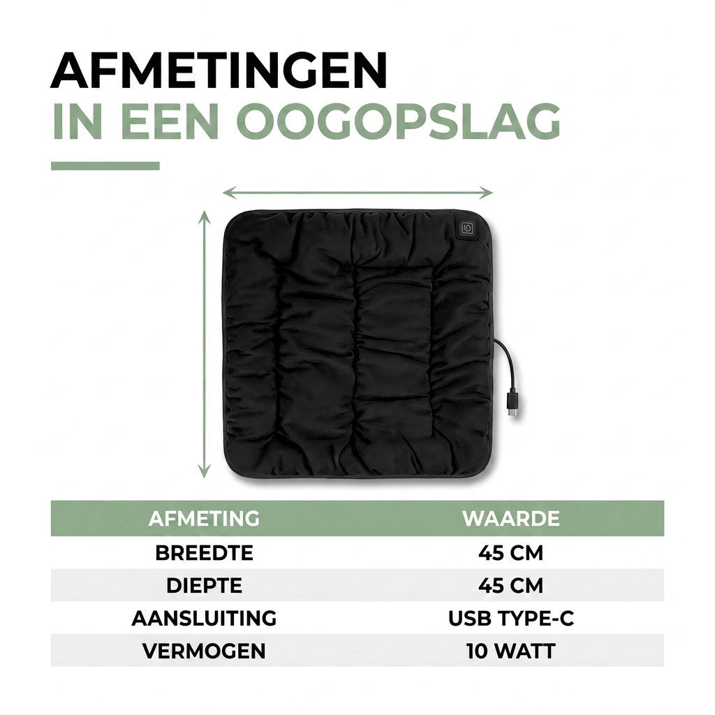 Verwarmd Zitkussen USB - 3 Warmtestanden - Voor Bureau, Auto & Huisdier