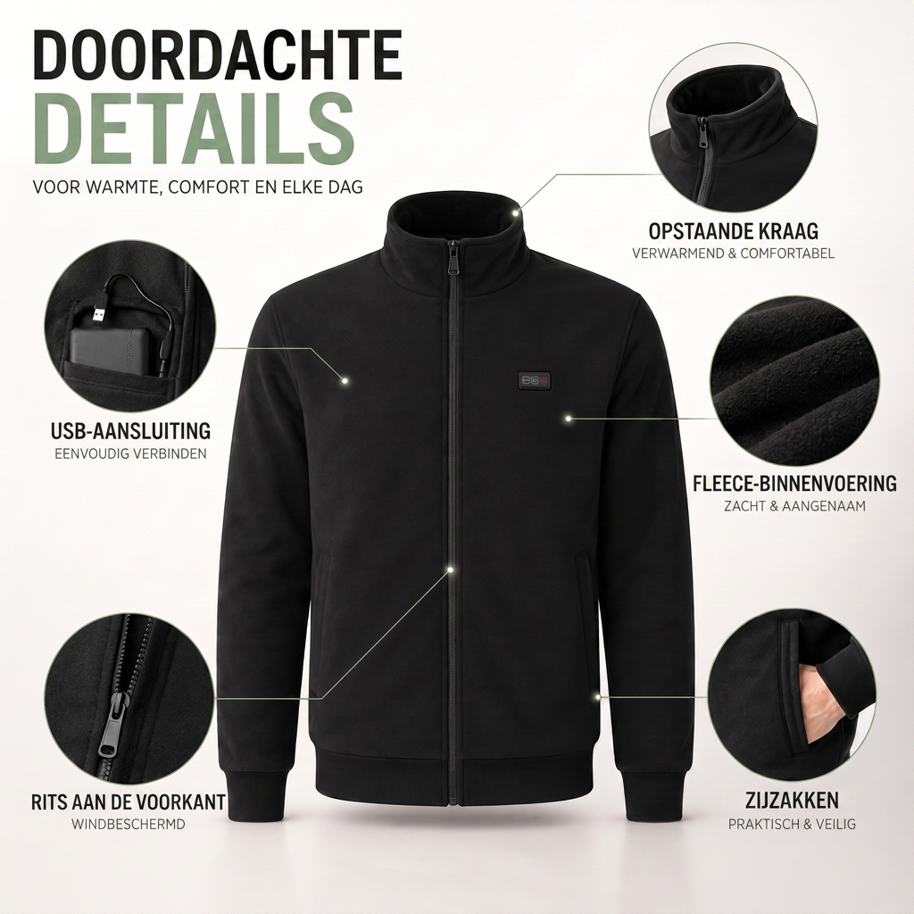 Verwarmde Jas met Fleecevoering - 8 Warmtezones - Waterdicht, Unisex