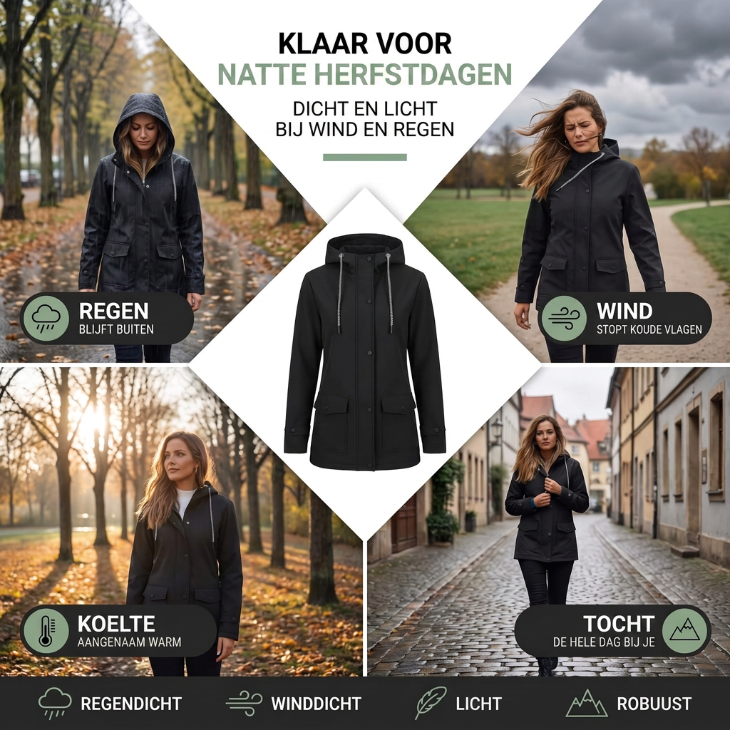 Regenjas Dames met Capuchon - Waterdicht & Winddicht - Licht Gevoerd