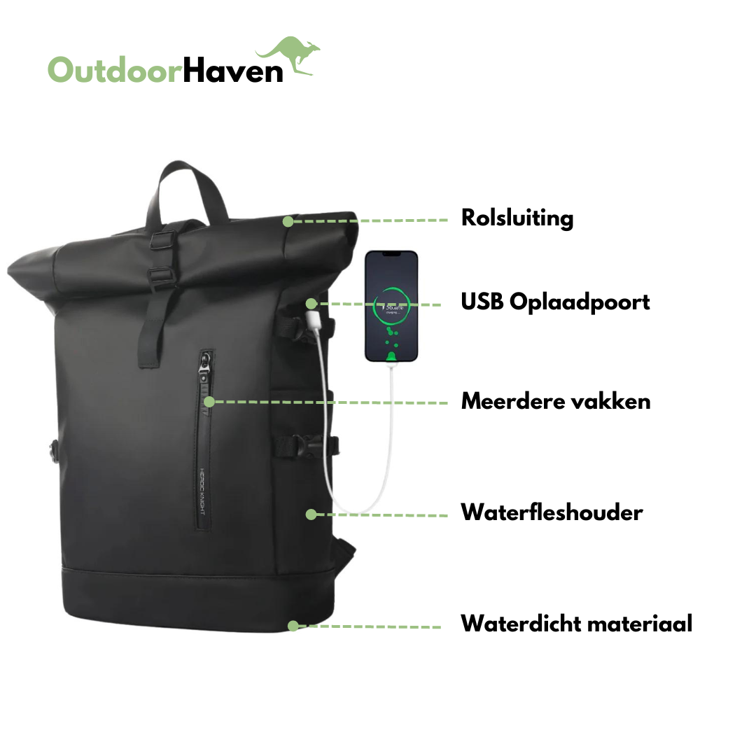 Rolltop Rugzak - Outdoor - USB Opladen - OutdoorHavenNL