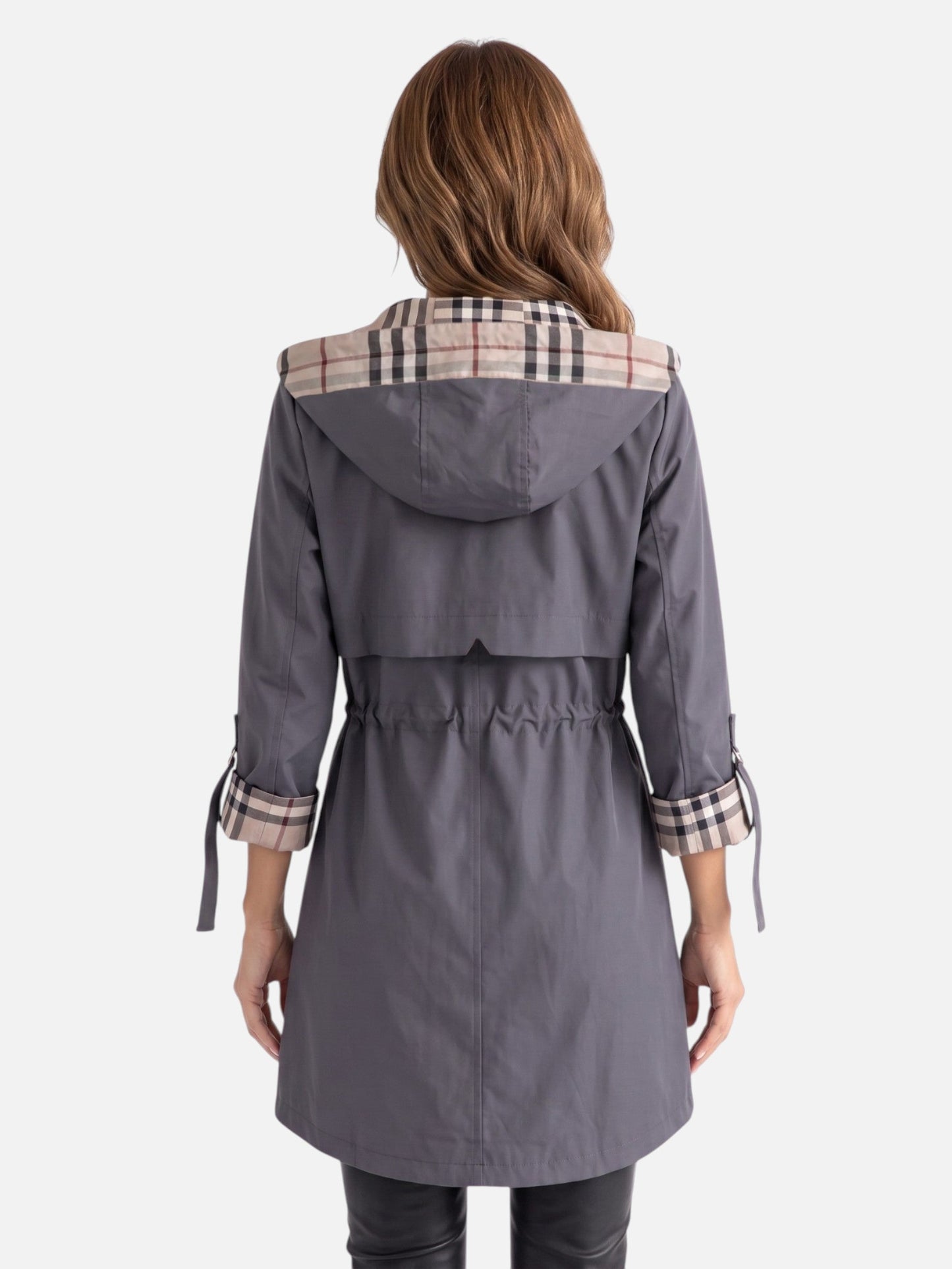Tussenjas met capuchon voor dames, parka met geruite voering