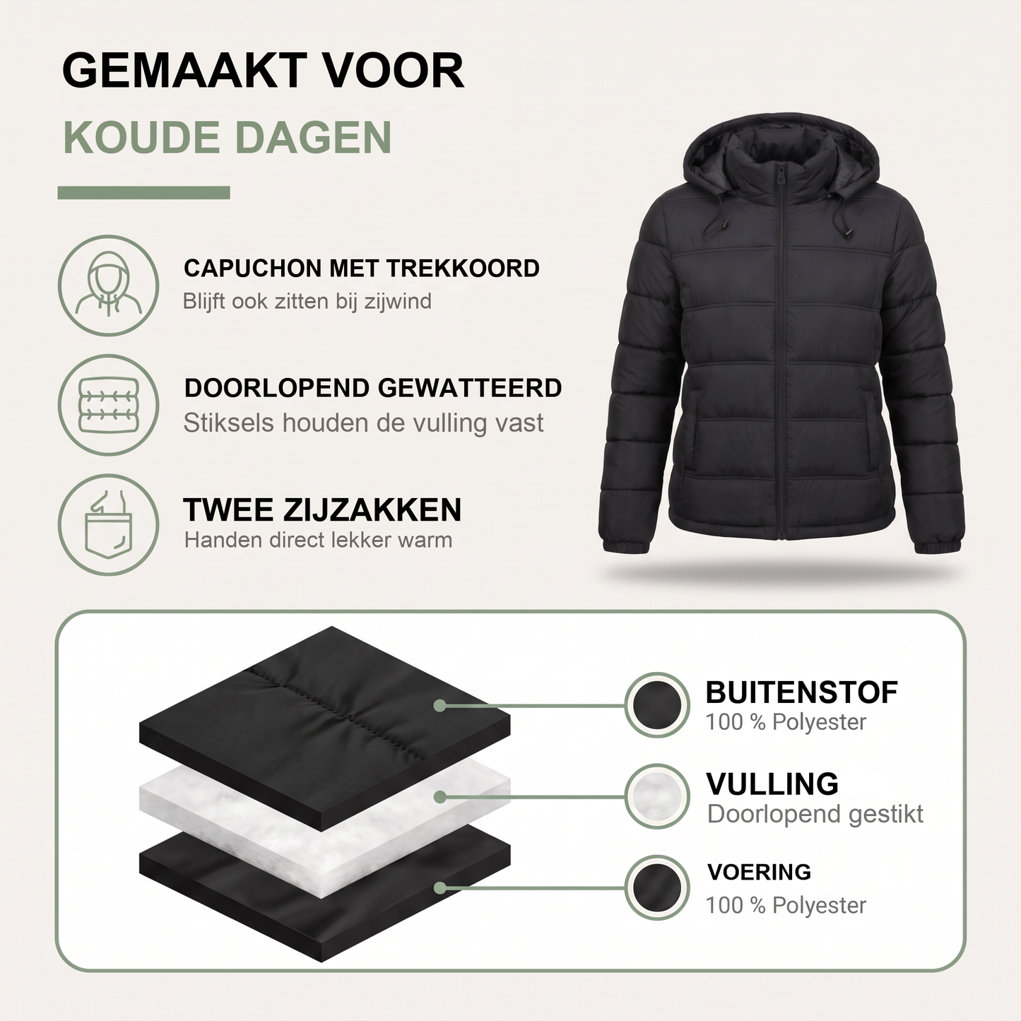 Korte winterjas dames met capuchon
