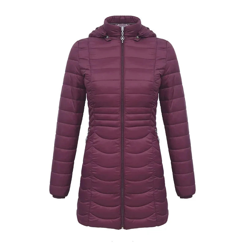 Lange dames winterjas met afneembare capuchon