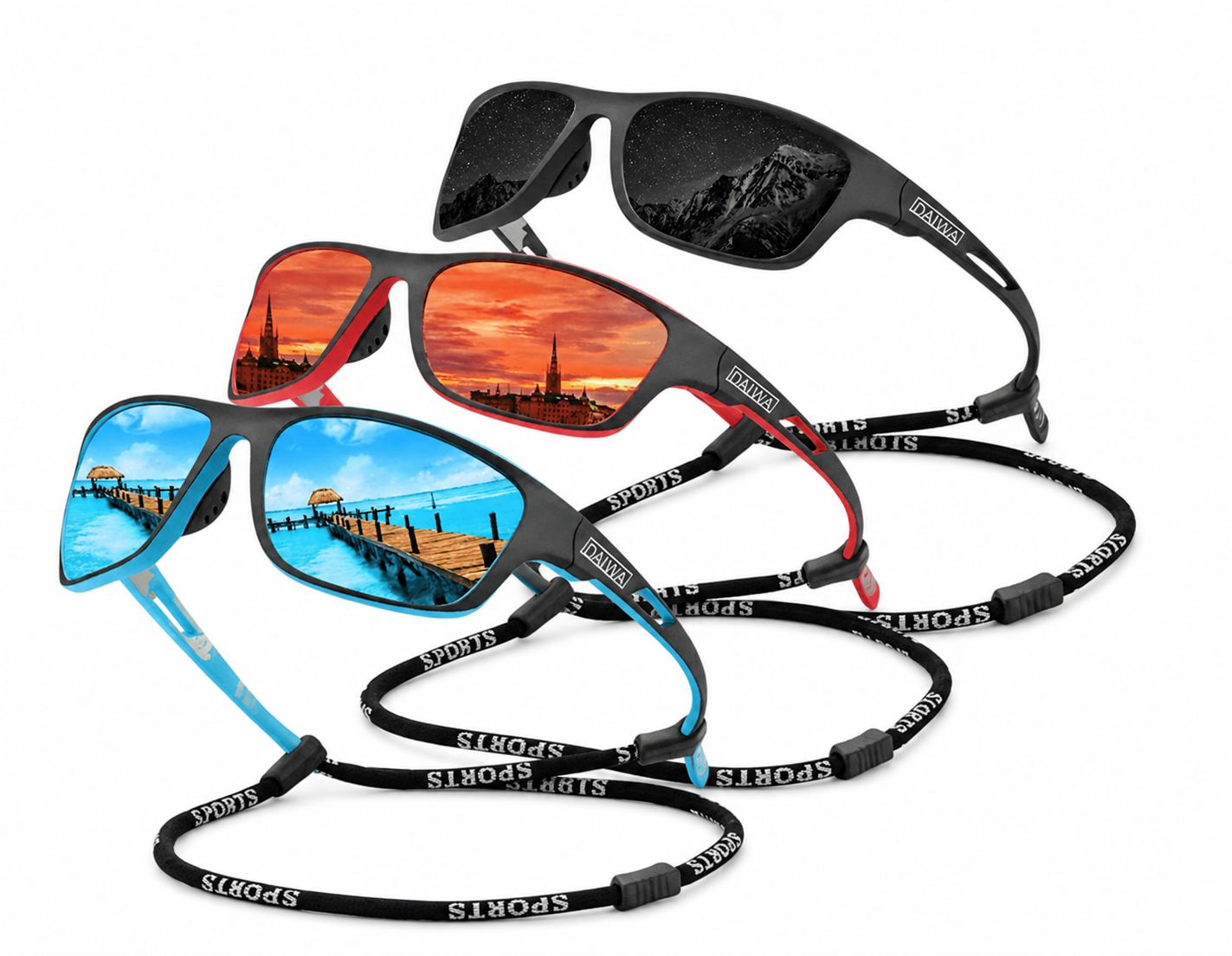 Polarized Zonnebril Heren – Inclusief Brillenkoord – UV400 Bescherming- 3 Pack