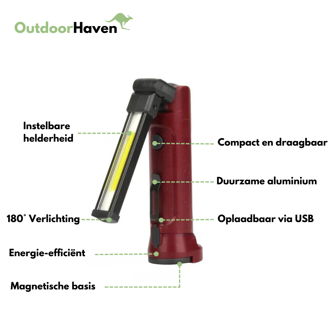 180° COB Werklamp - USB Oplaadbaar - Aluminium & ABS