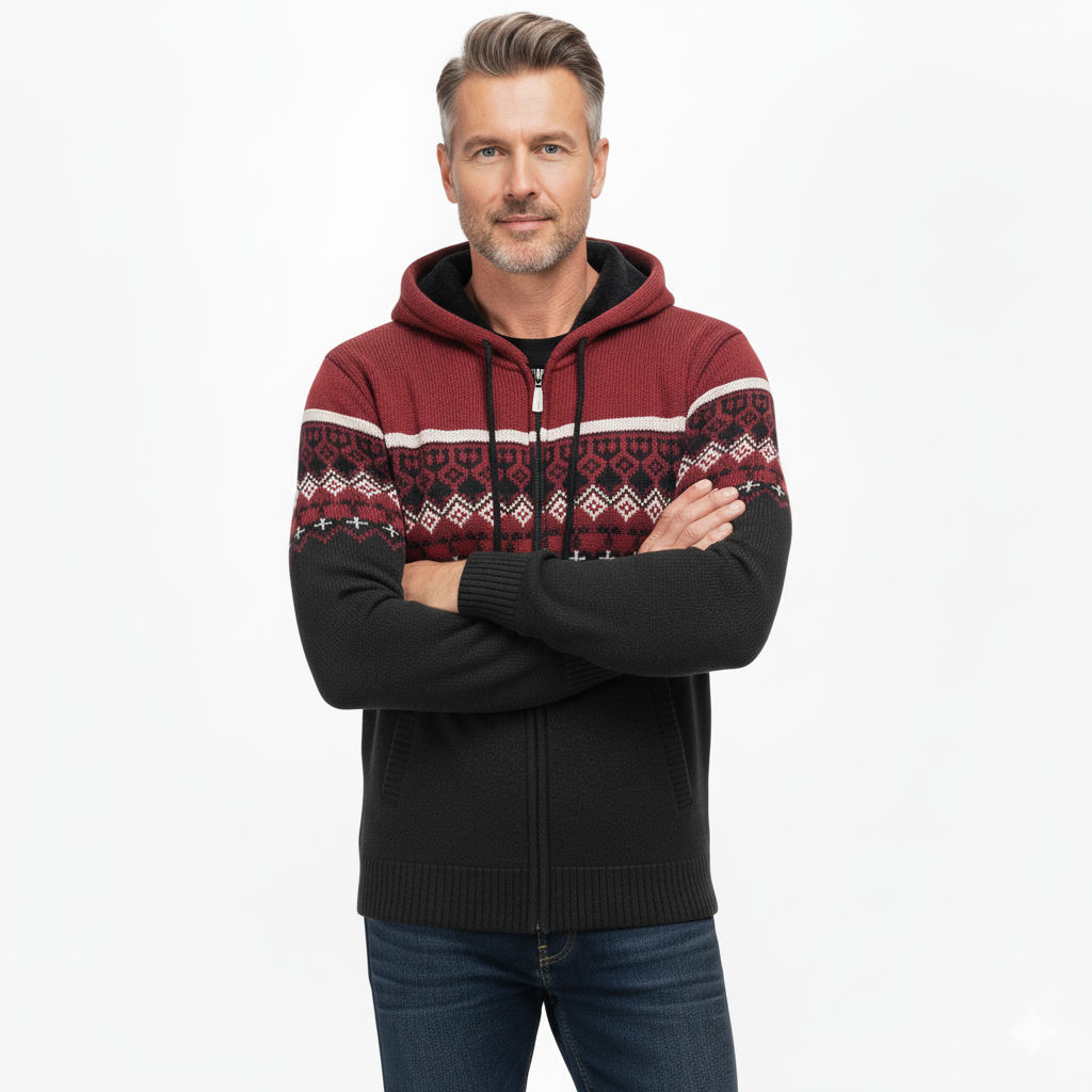 Heren Hoodie Trui – Dik Fluweel – Geometrisch Patroon