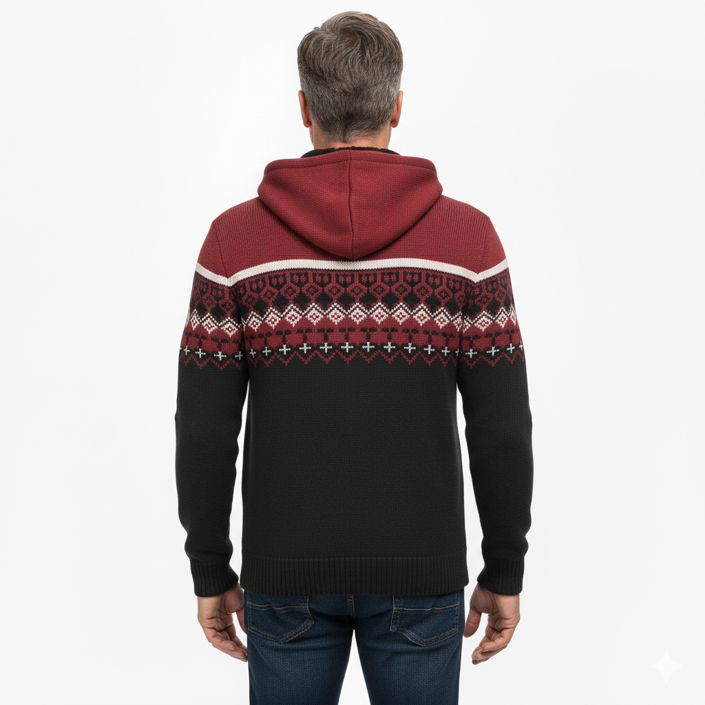 Heren Hoodie Trui – Dik Fluweel – Geometrisch Patroon