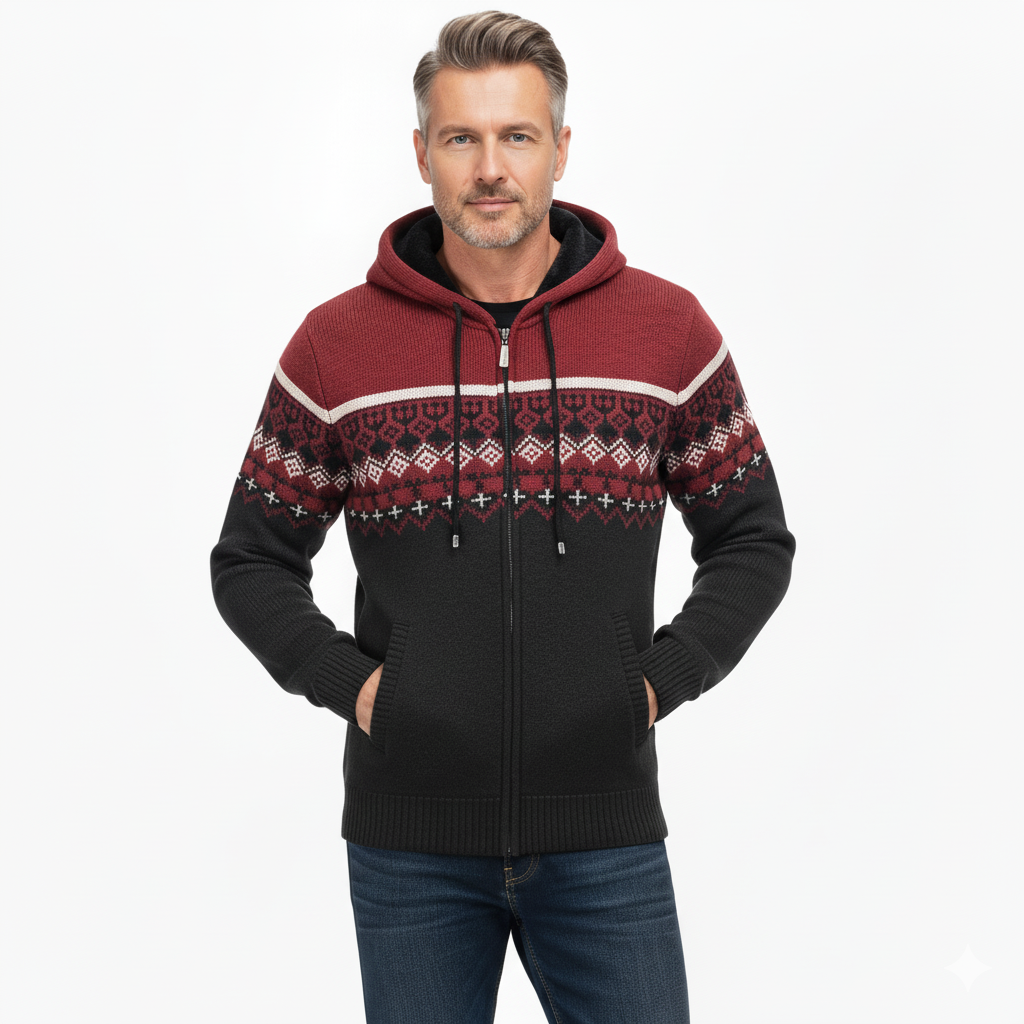 Heren Hoodie Trui – Dik Fluweel – Geometrisch Patroon