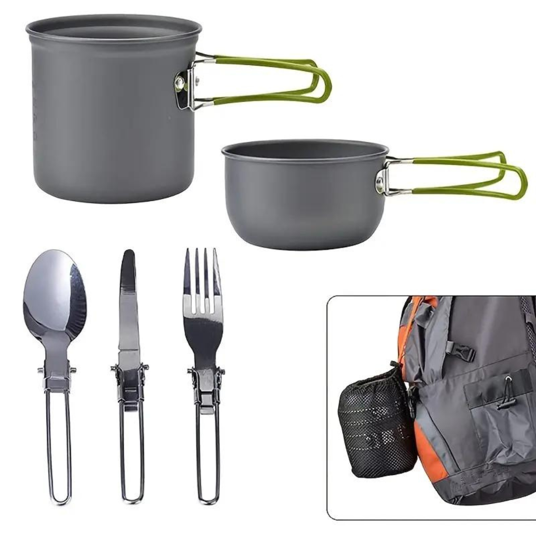 Compacte Camping Pannenset met Bestek - OutdoorHavenNL