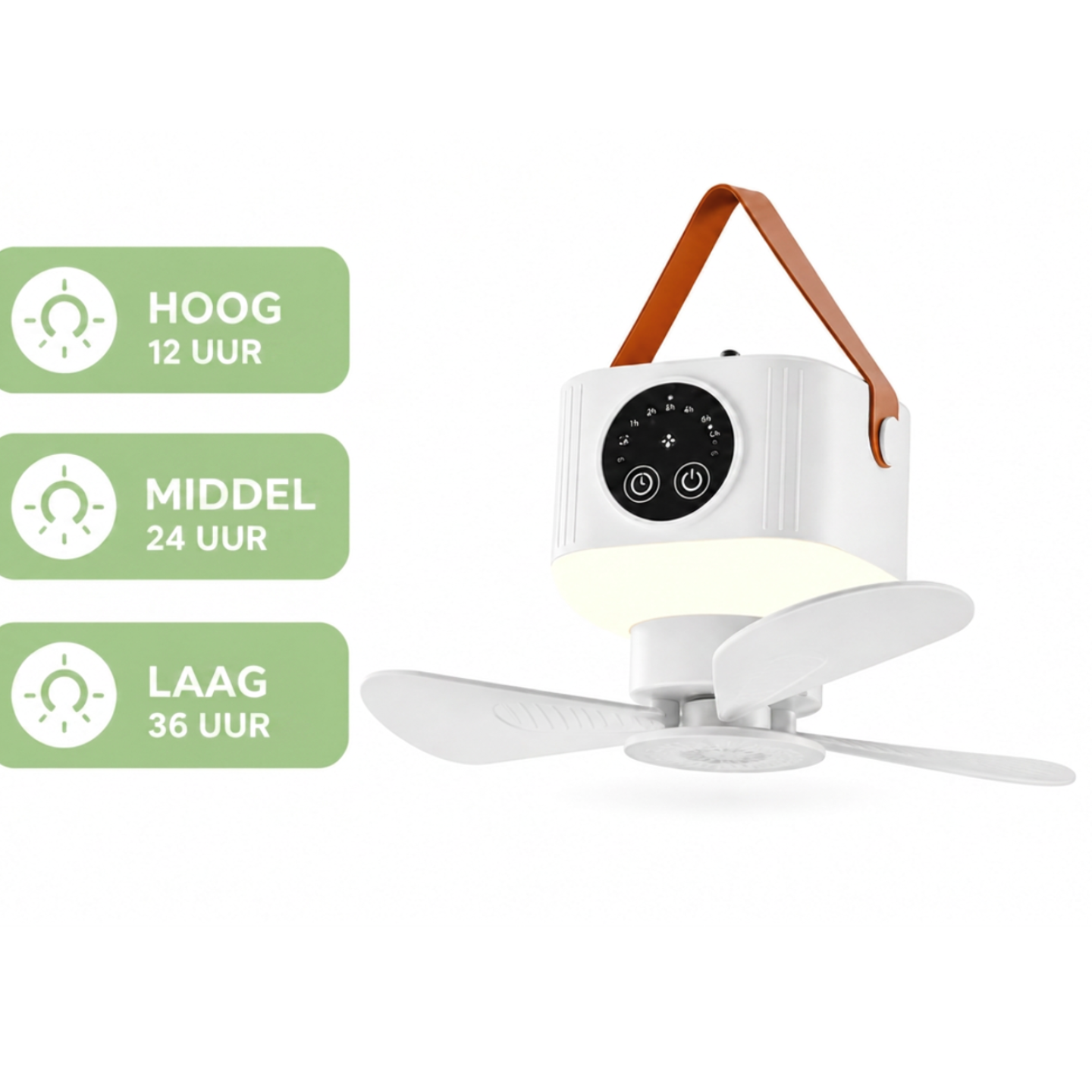 Camping Ventilator met LED-Lamp – USB Oplaadbaar, Afstandsbediening & 8-Uurs Timer