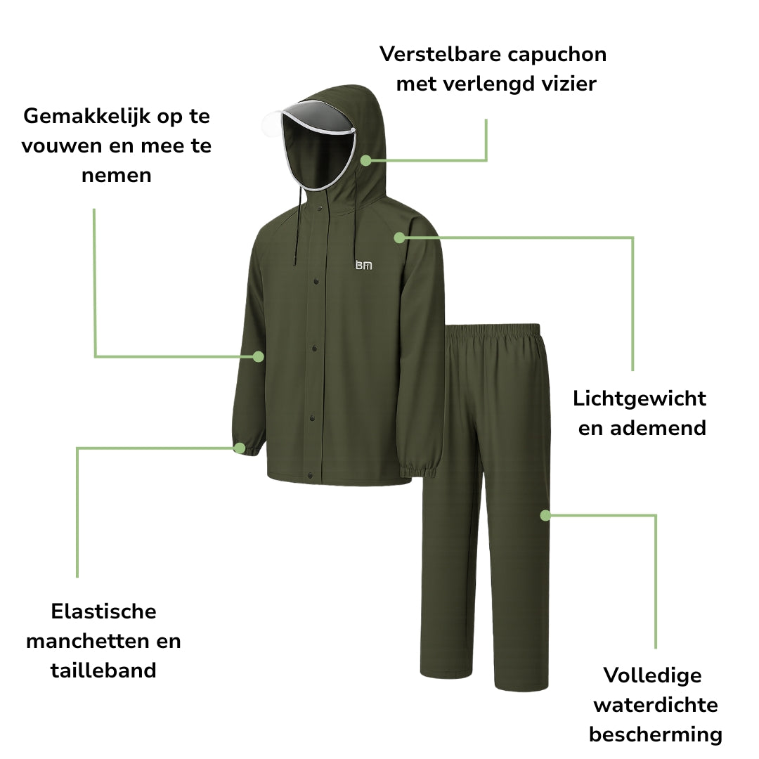 Heren Regenpak – Waterdichte Jas – Met Capuchon Set
