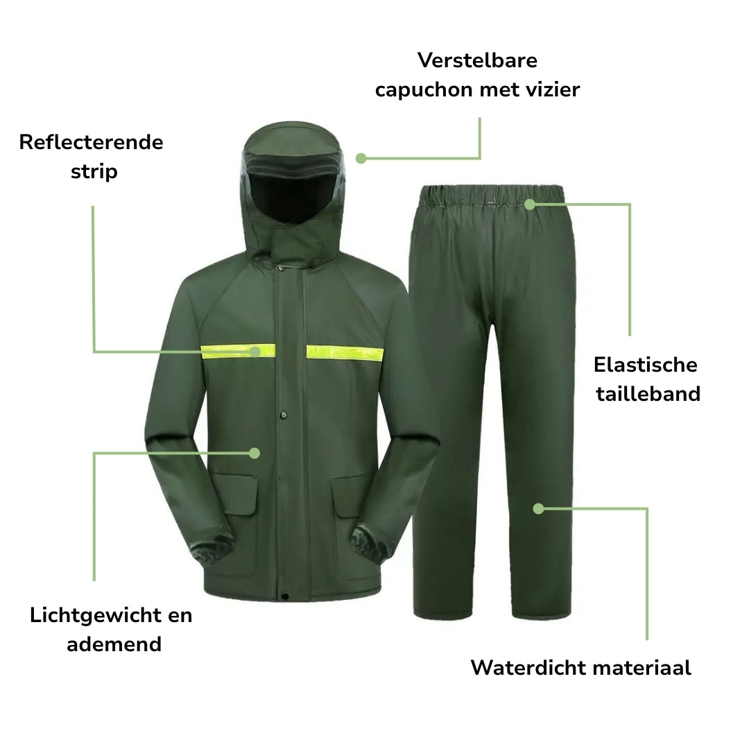 Heren Regenpak – Waterdichte Jas – Met Capuchon en Broek