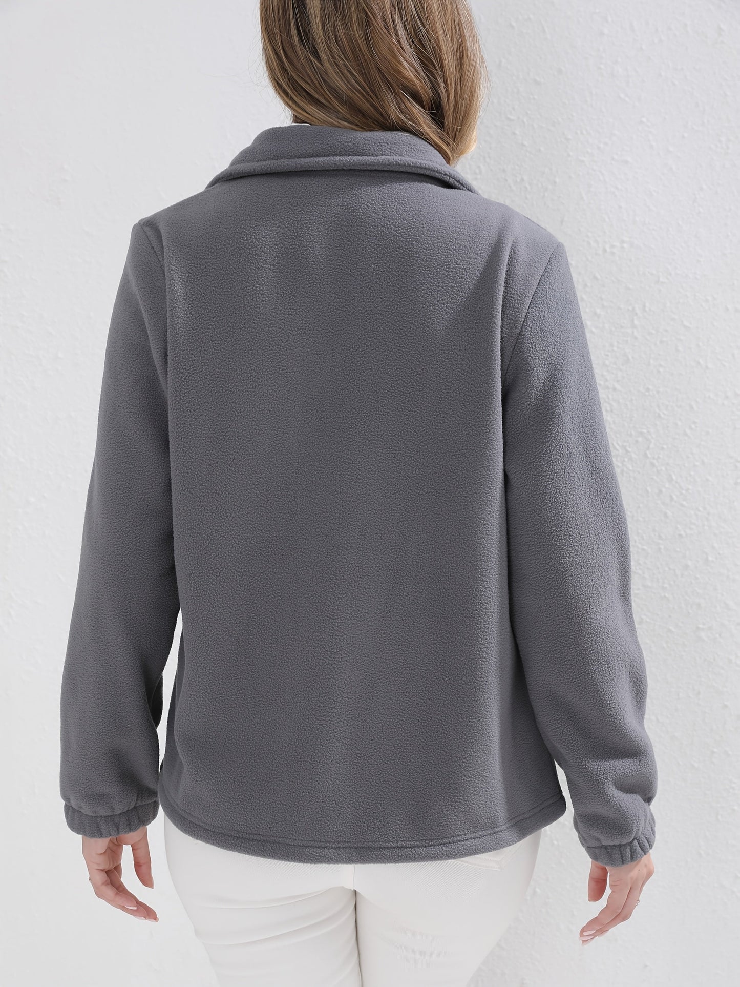 Grijze dames fleece jas met opstaande kraag