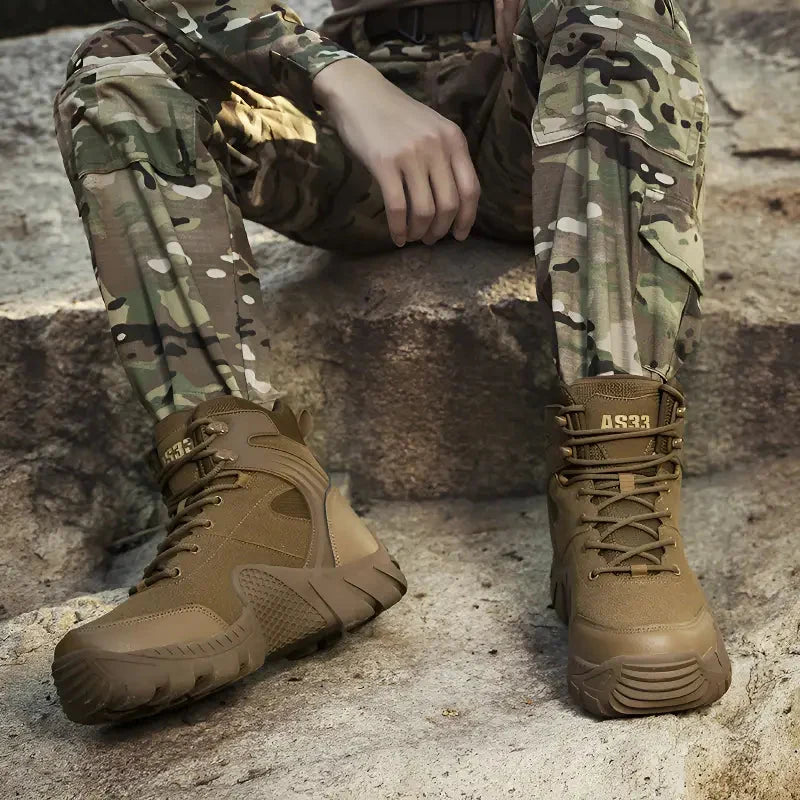 Lichte legerkisten heren met enkelsteun en grof zoolprofiel