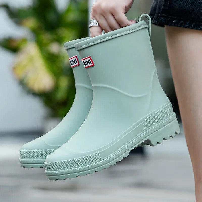 Regenlaarsjes Dames - Enkelhoge Slip-On - Met Antislipzool