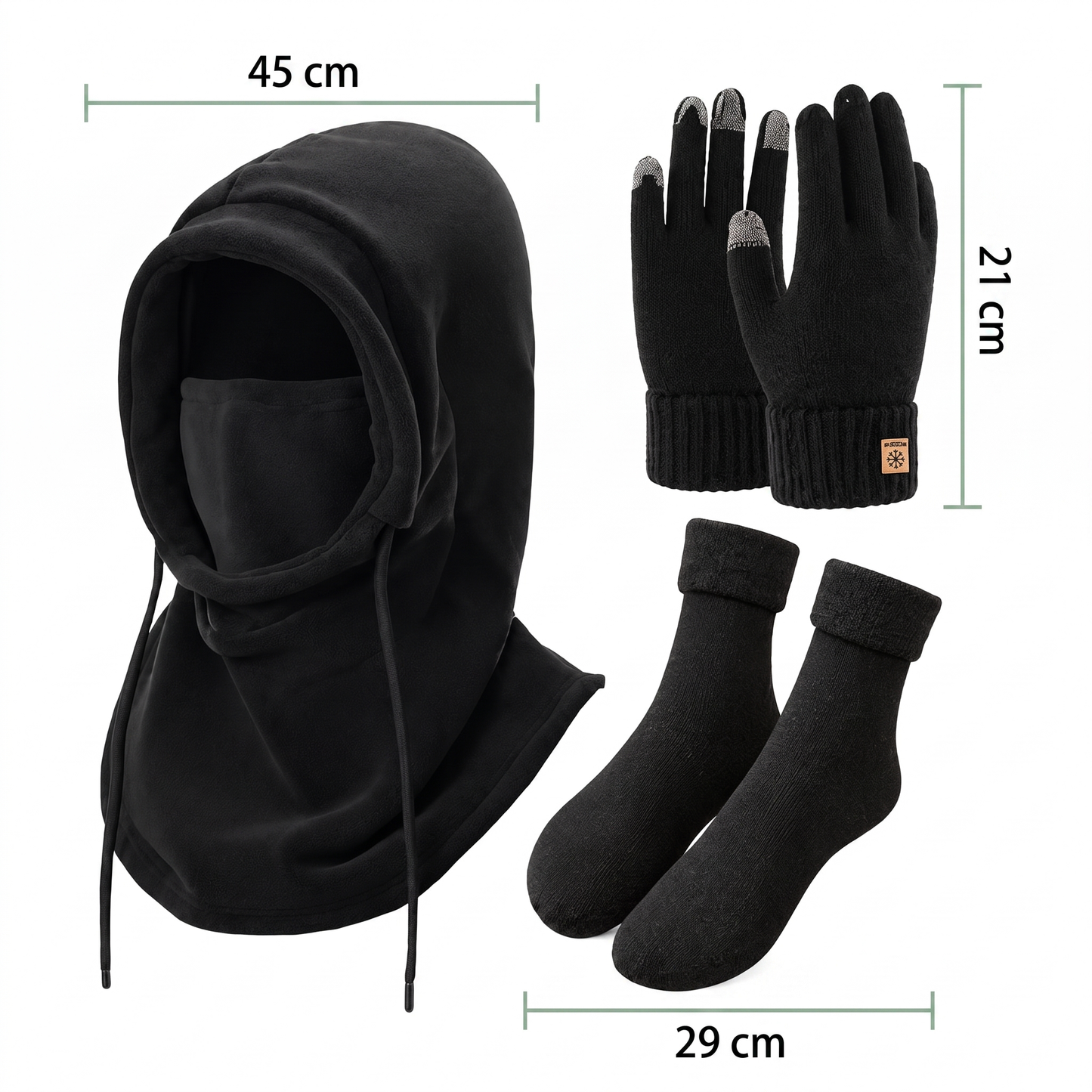 Bivakmuts Handschoenen Sokken Set - Fleece Gevoerd - 3-in-1