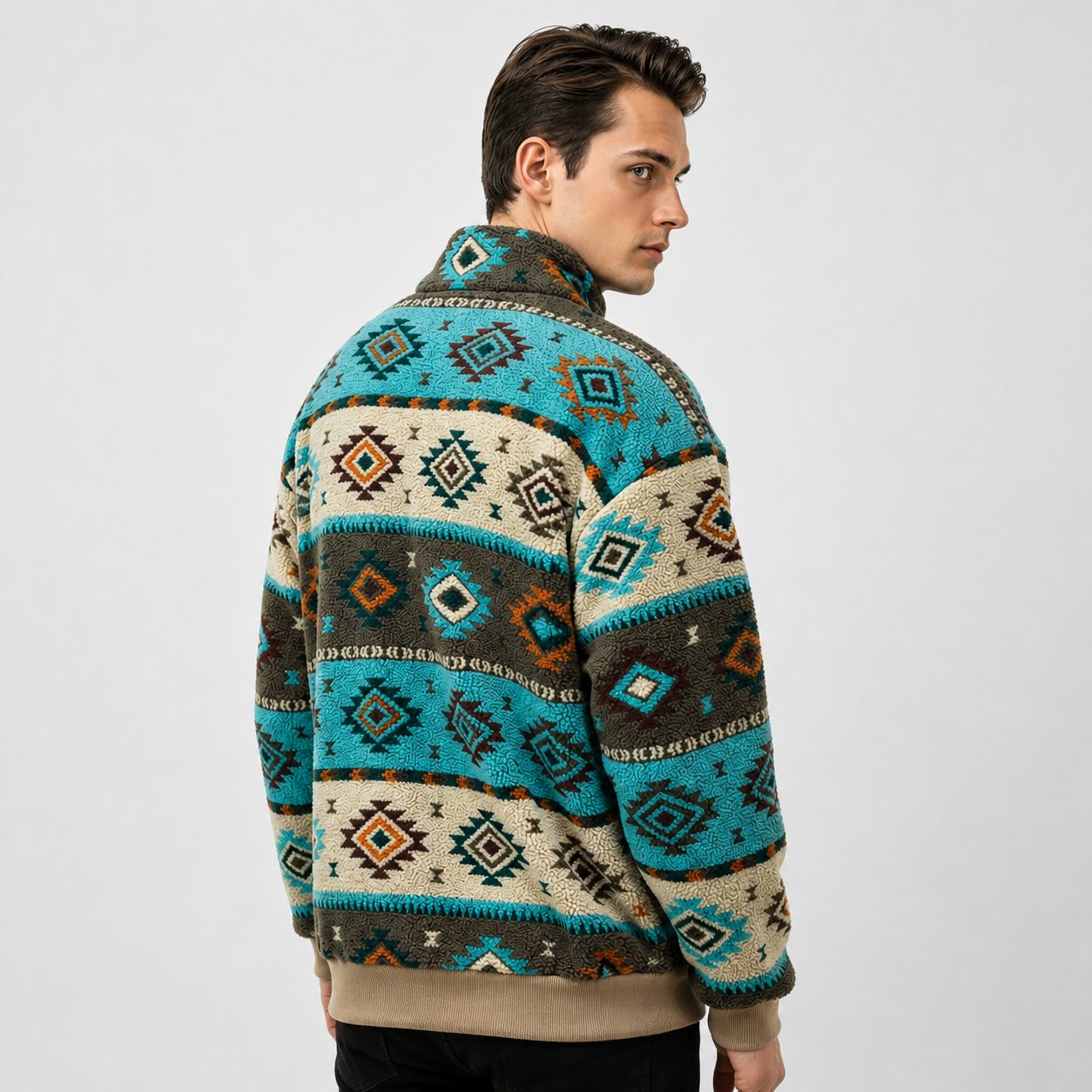 Fleece Trui Heren - Half-Zip - Dik Fleece met Ethnisch Patroon