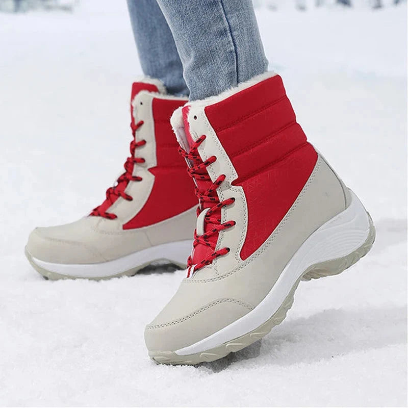 Snowboots dames met plateauzool in zwart en wit