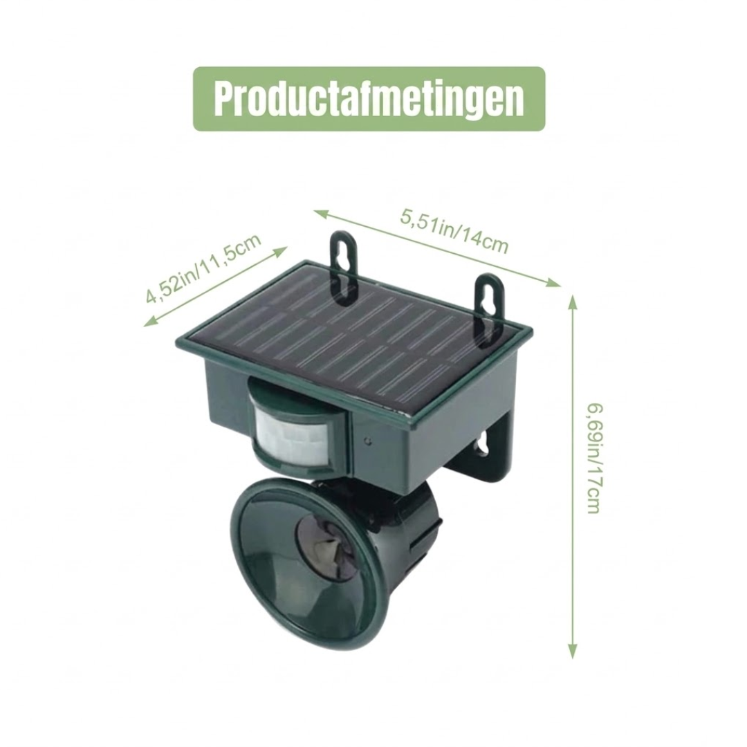Solar Ultrasone Dierenverjager – PIR Bewegingssensor – Op Zonne-energie