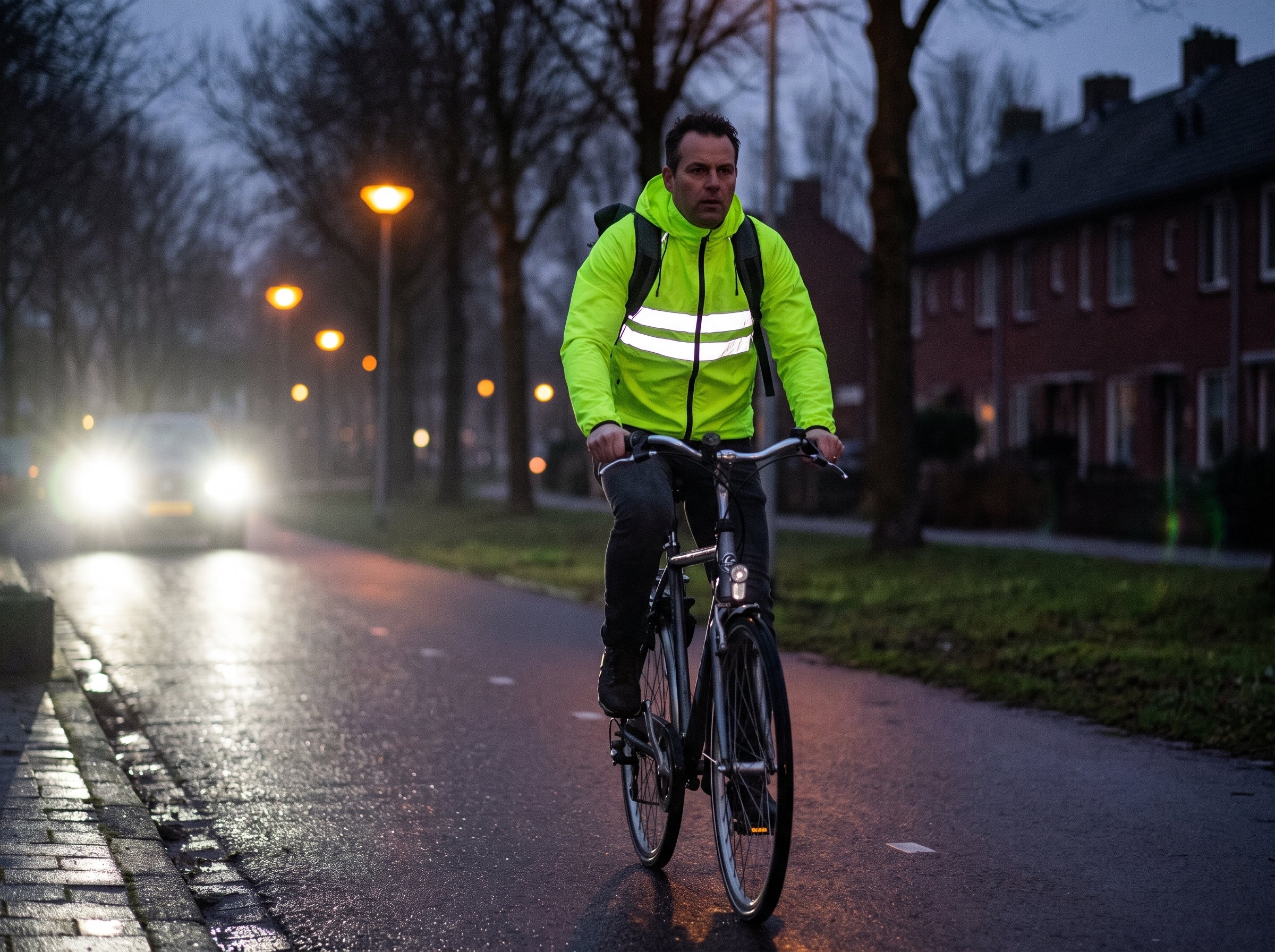 Op de fiets naar je werk, nog donker