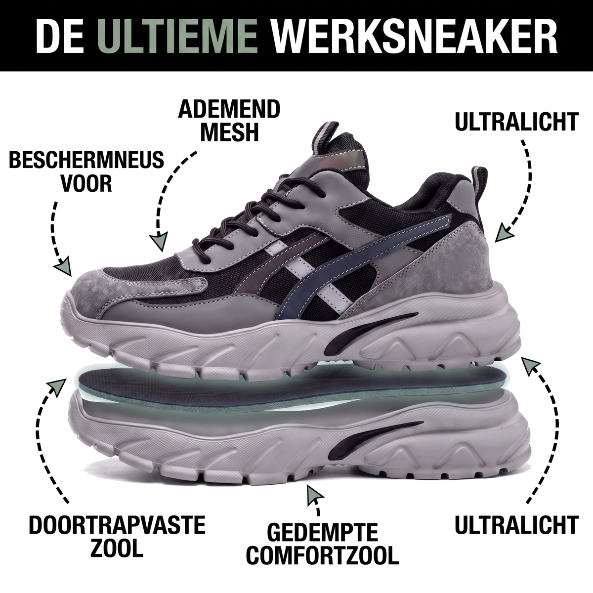 Veiligheidsschoenen heren met ademend mesh