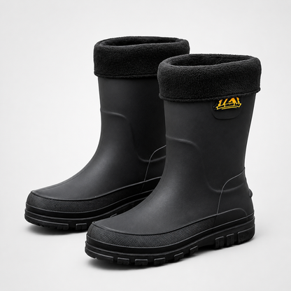 Gevoerde regenlaarzen heren in zwart – productfoto op wit