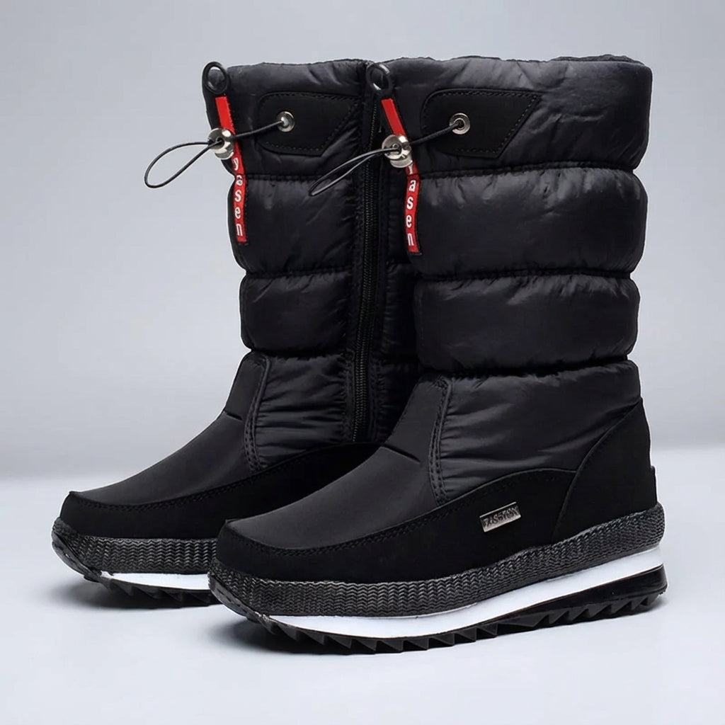 Snowboots dames gevoerd in zwart – paar in driekwartaanzicht