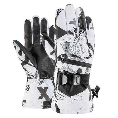 Skihandschoenen wit-grijs – handpalm en handrug met ritsvak