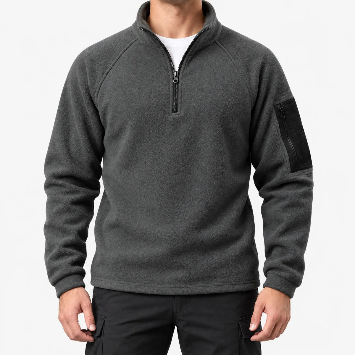 Fleece trui heren in grijs – productfoto