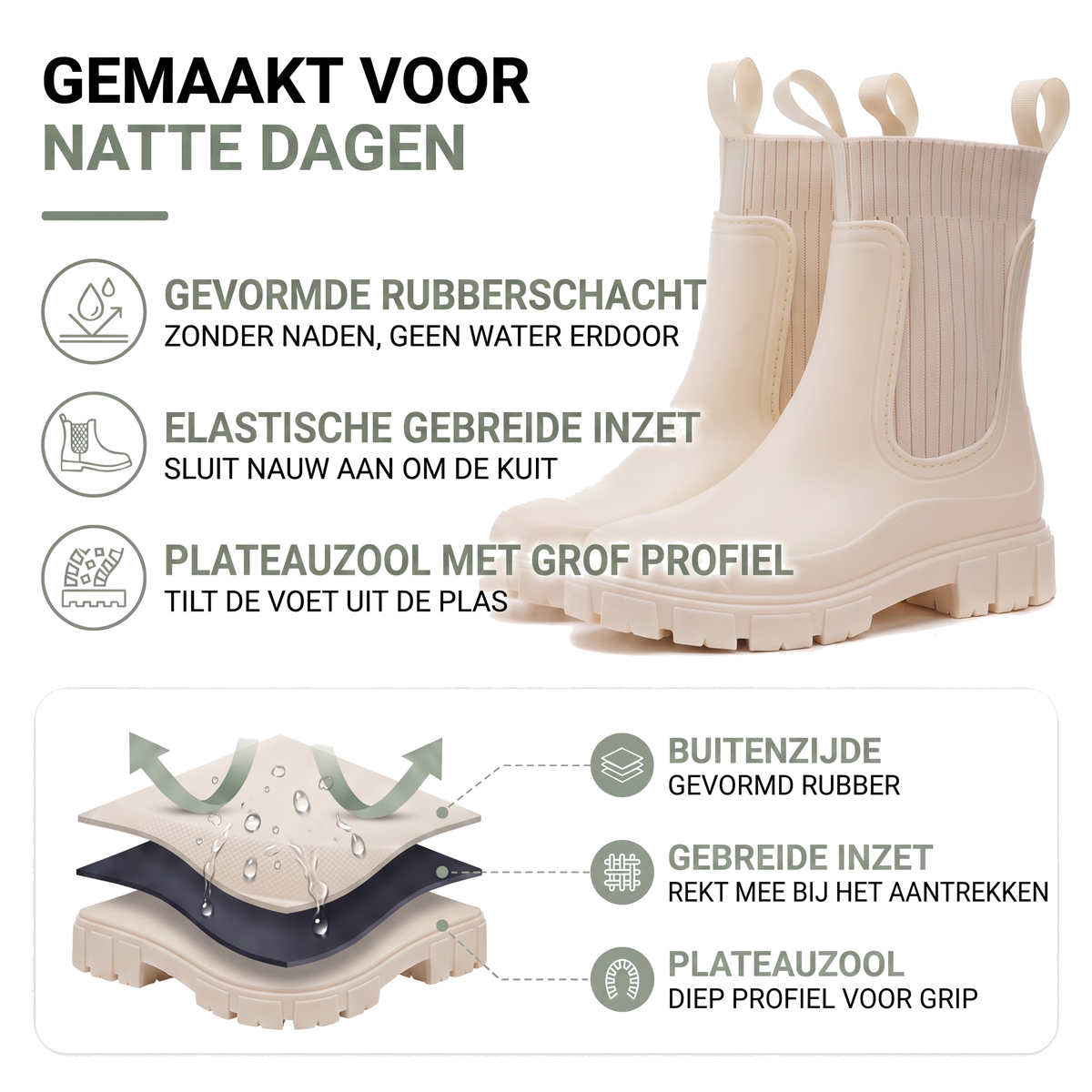 Kaplaarzen dames in Chelsea-stijl met gebreide inzet en plateauzool