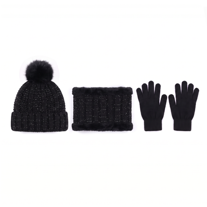Muts Sjaal Handschoenen Set in Zwart - studiofoto