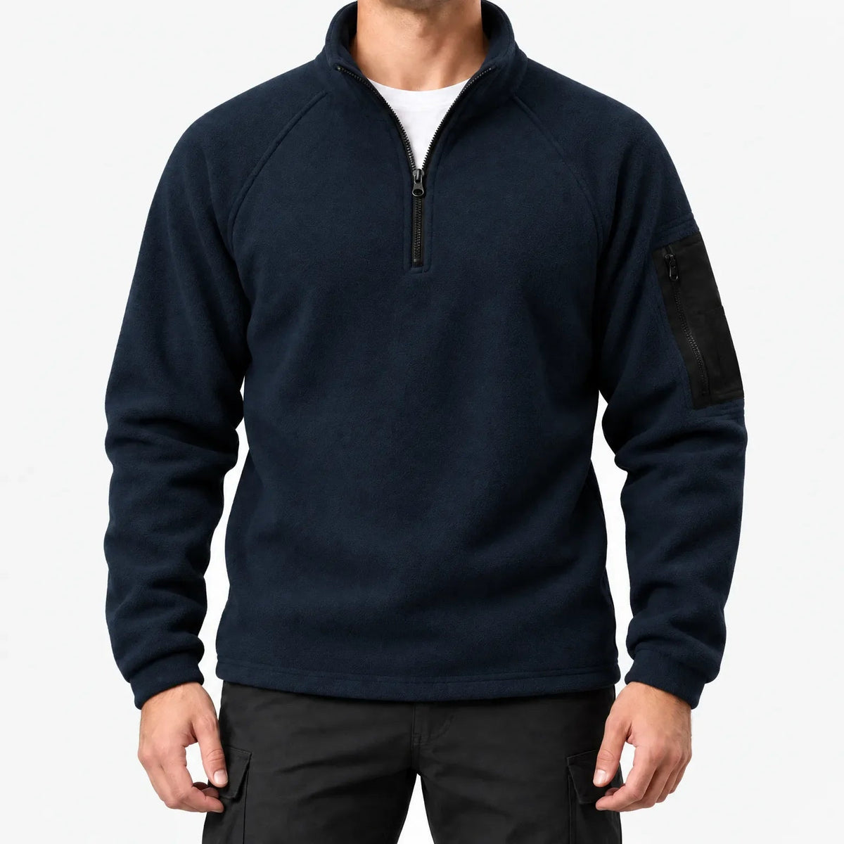Fleece trui heren in marineblauw – productfoto