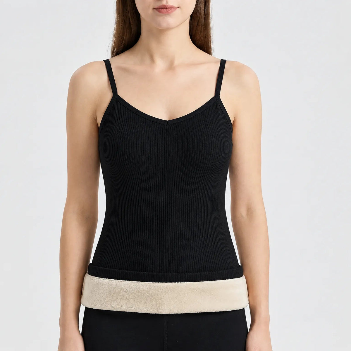Thermo hemdje dames in zwart – productfoto met pluche voering aan de zoom