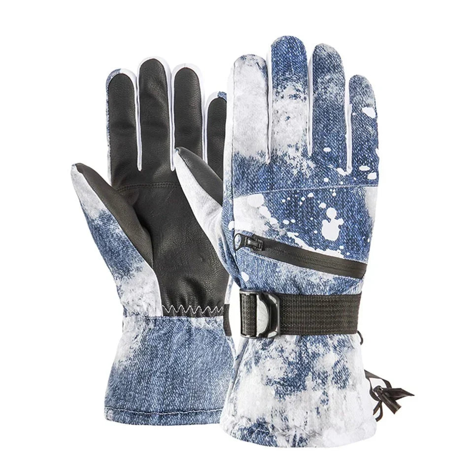Skihandschoenen blauw – paar met polsband en trekkoord