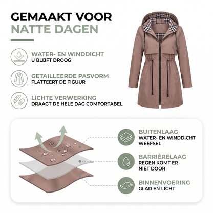 Regenjas Dames - Getailleerd met Capuchon - Wind- & Waterdicht