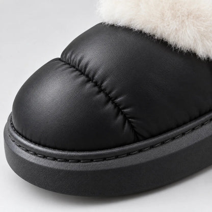 Gevoerde winterlaarzen dames – close-up van de doorgestikte neus en de plateauzool