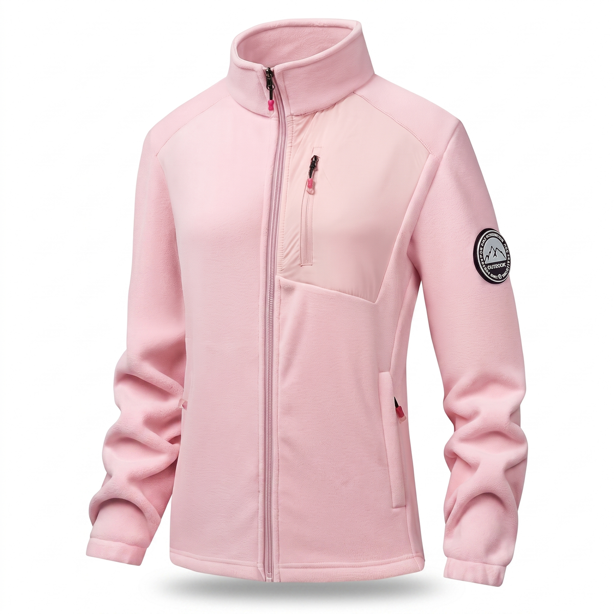Dames fleece jas met opstaande kraag en drie ritszakken