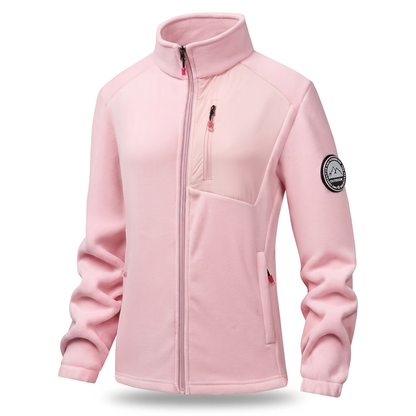 Dames fleece jas met opstaande kraag en drie ritszakken