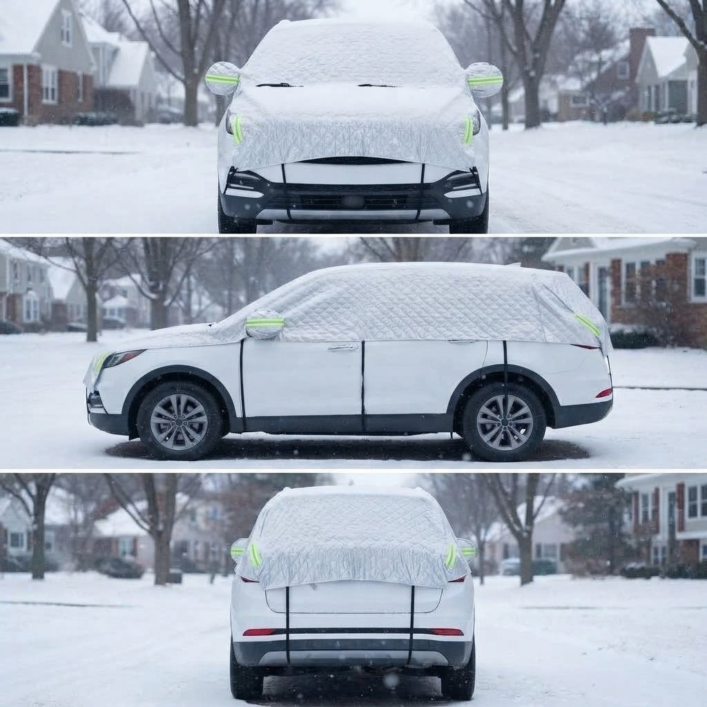 Autohoes SUV zilver van voren, van opzij en van achteren