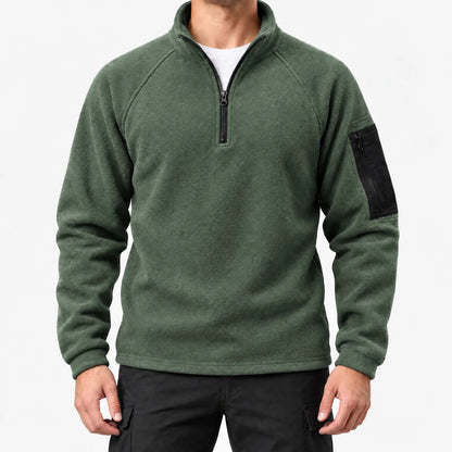 Fleece trui heren in mosgroen – productfoto op wit