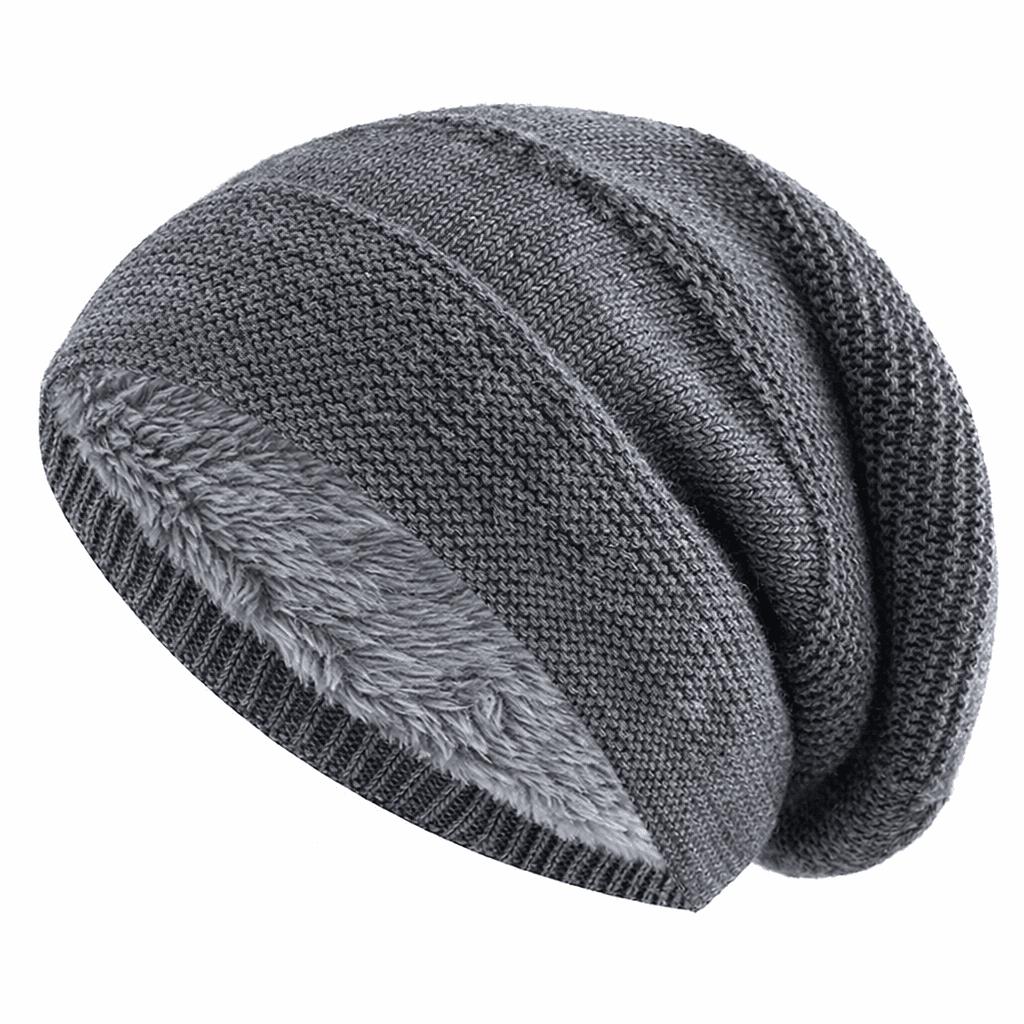 Beanie muts met fleecevoering in grijs met geribde boord