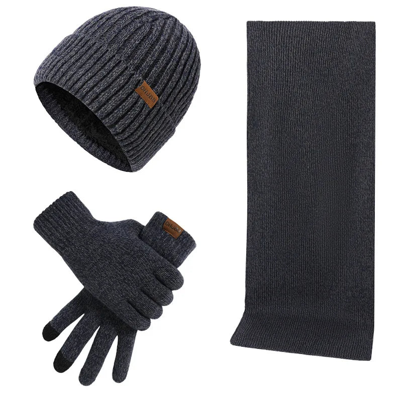 Muts heren set in Marineblauw met sjaal en handschoenen – op witte achtergrond