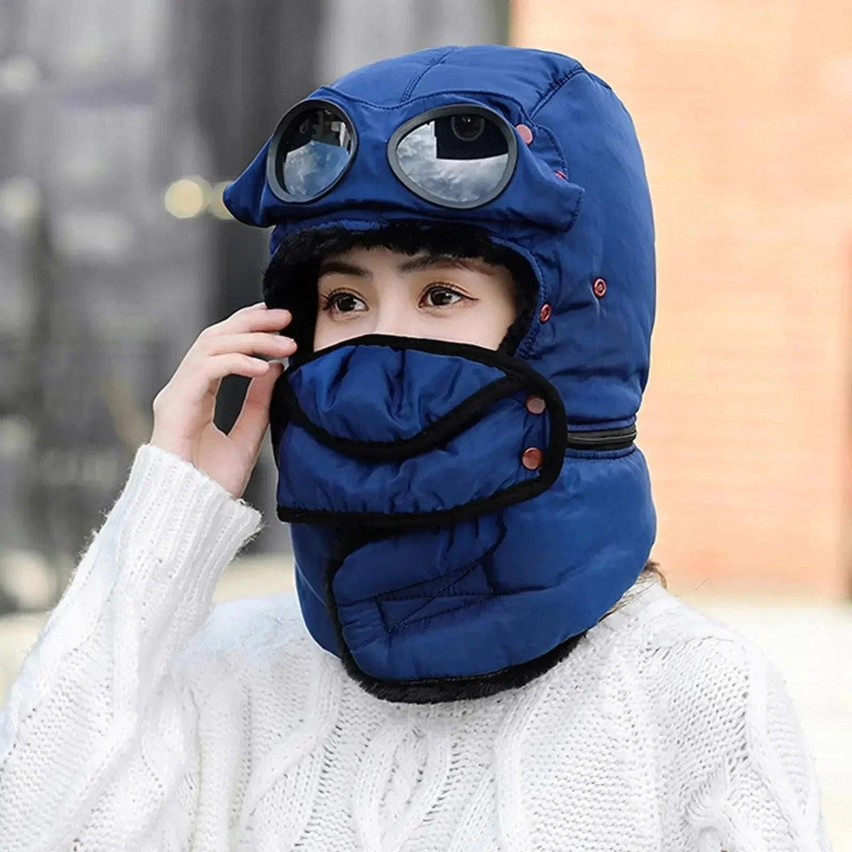 Muts met oorflappen - Pilotenmuts met bril en gezichtsmasker - Gevoerd – 6
