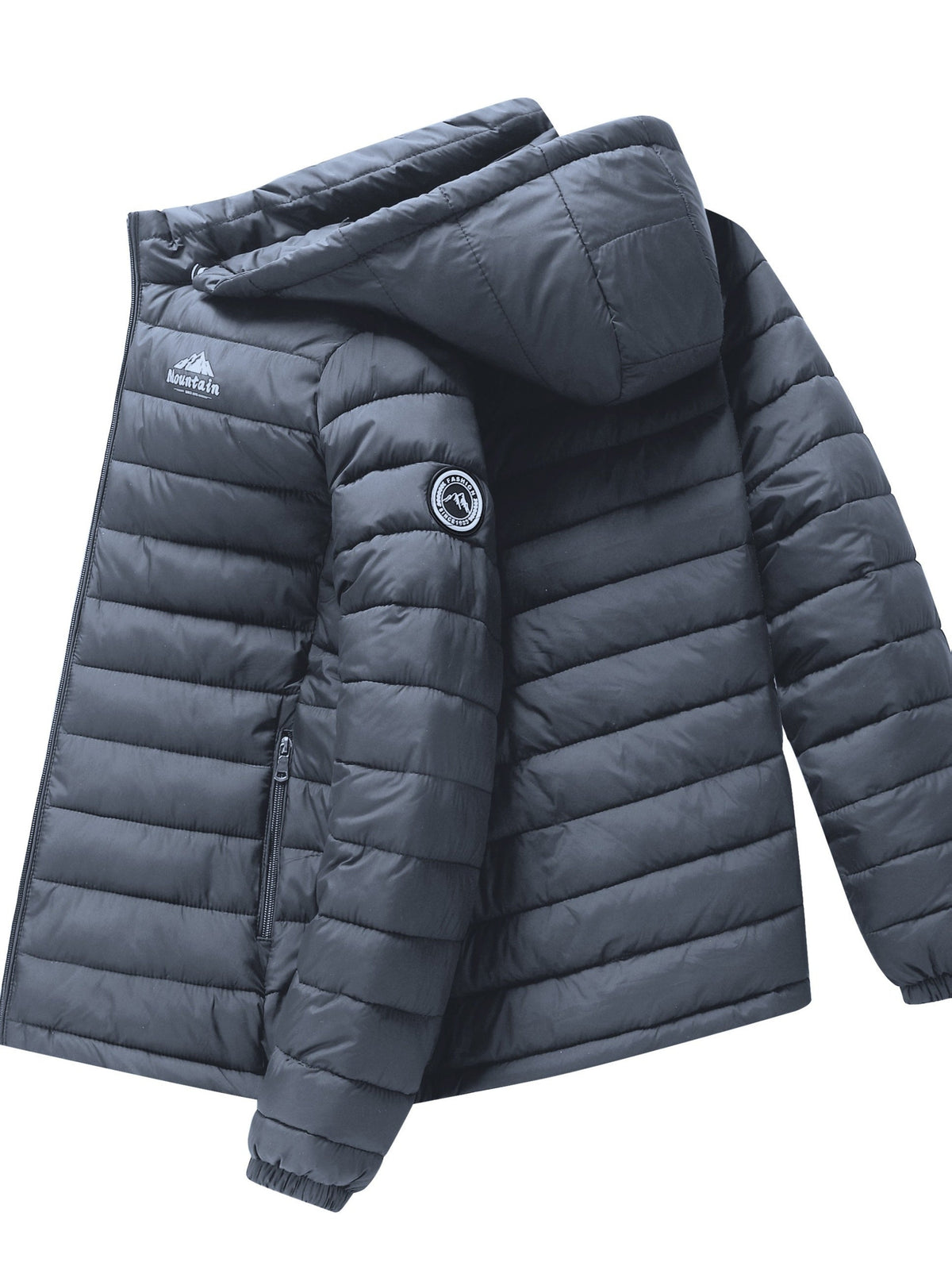 Heren winterjas met capuchon, gewatteerd in het zwart