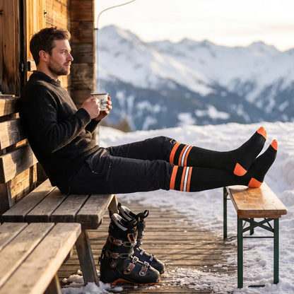 Verwarmde Sokken – bij de hut in de sneeuw