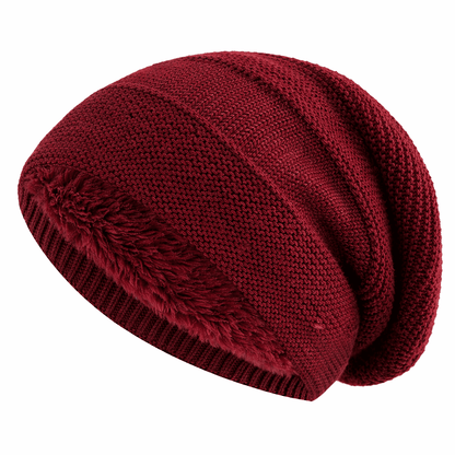 Beanie muts met fleecevoering in donkerrood